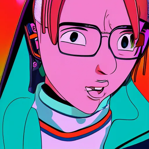 Image similar to vector bulma in hoodie, portrait, vaporwave, synthwave, neon, vector graphics, cinematic, volumetric lighting, f 8 aperture, cinematic eastman 5 3 8 4 film