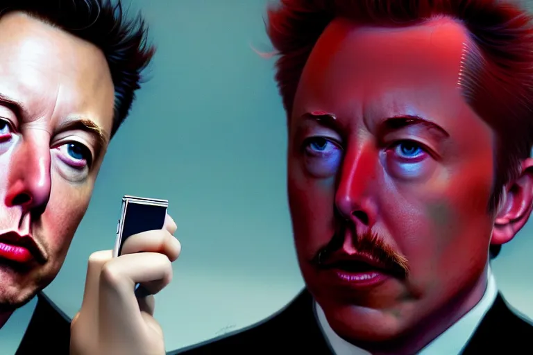 Image similar to hyperrealism aesthetic ridley scott and denis villeneuve style photography of a detailed hyperrealism elon musk, siting on a detailed hyperrealism toilet and scrolling his detailed smartphone in hyperrealism scene from detailed art house movie in style of alejandro jodorowsky and wes anderson volumetric ambient light