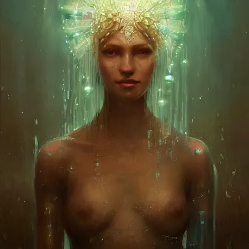 Image similar to a beautiful portrait of a water goddess with translucent skin by Greg Rutkowski and Raymond Swanland, Trending on Artstation, ultra realistic digital art