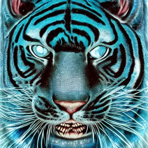 Prompt: blue tiger, HR Giger style