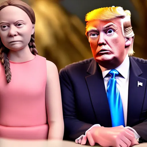 Image similar to donald trump and greta thunberg claymation