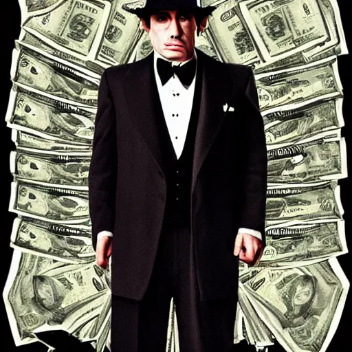 Image similar to Penguin with money movie poster, godfather, symmetrical, dark environment, smoke, realistic, highly detailed, digital art, trending on artstation,