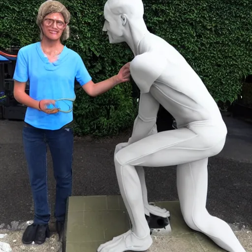 Prompt: a 3 d printer 3 d printing a human statue