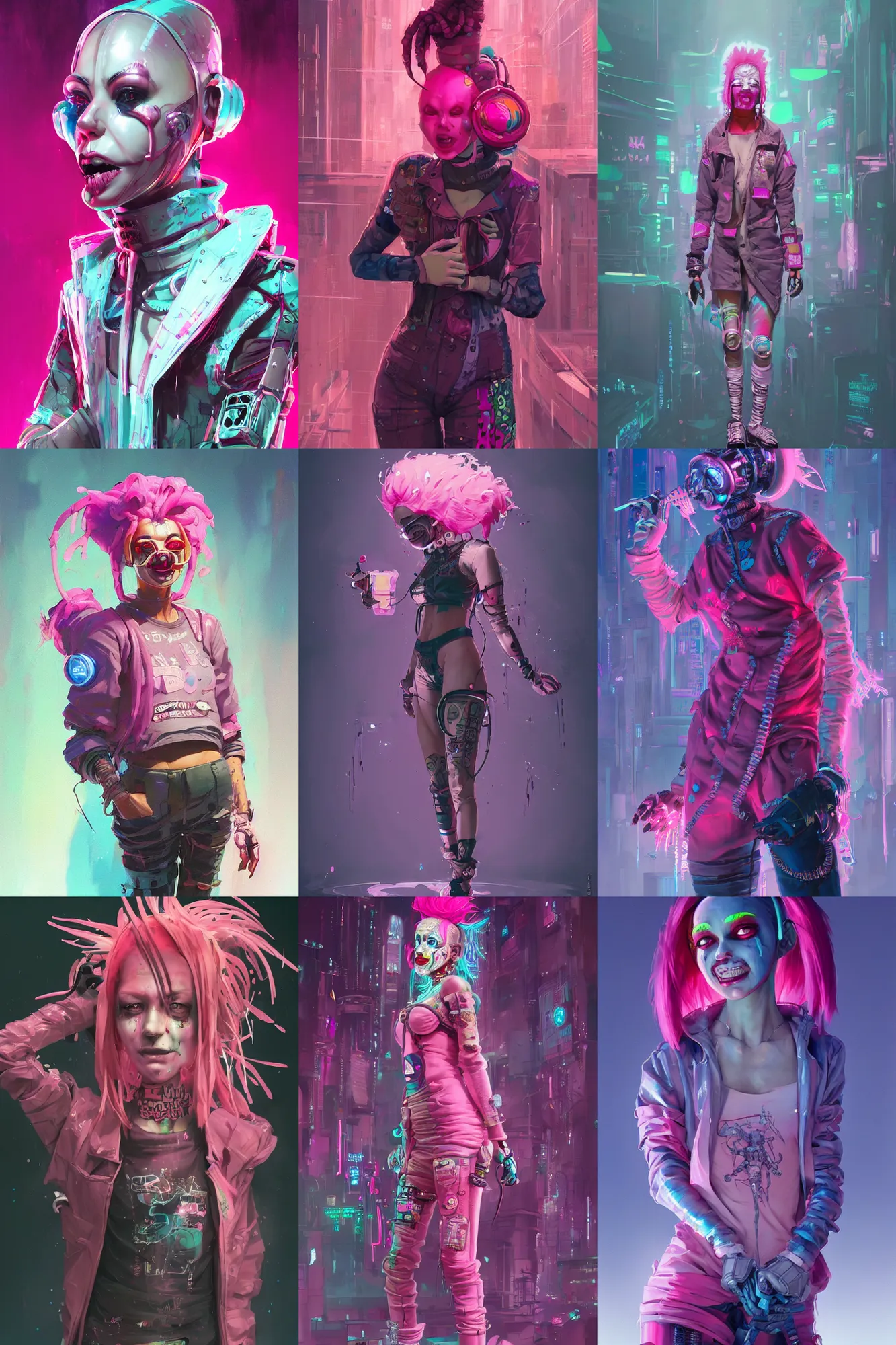 Prompt: cyberpunk clown girl made of pink slime, wearing cyberpunk intricate streetwear, transparent, behance hd artstation by jesper ejsing by rhads, makoto shinkai and lois van baarle, ilya kuvshinov, ossdraws, cinematic lighting, sharp focus, surreal concept art, lifelike, ray tracing, photorealistic