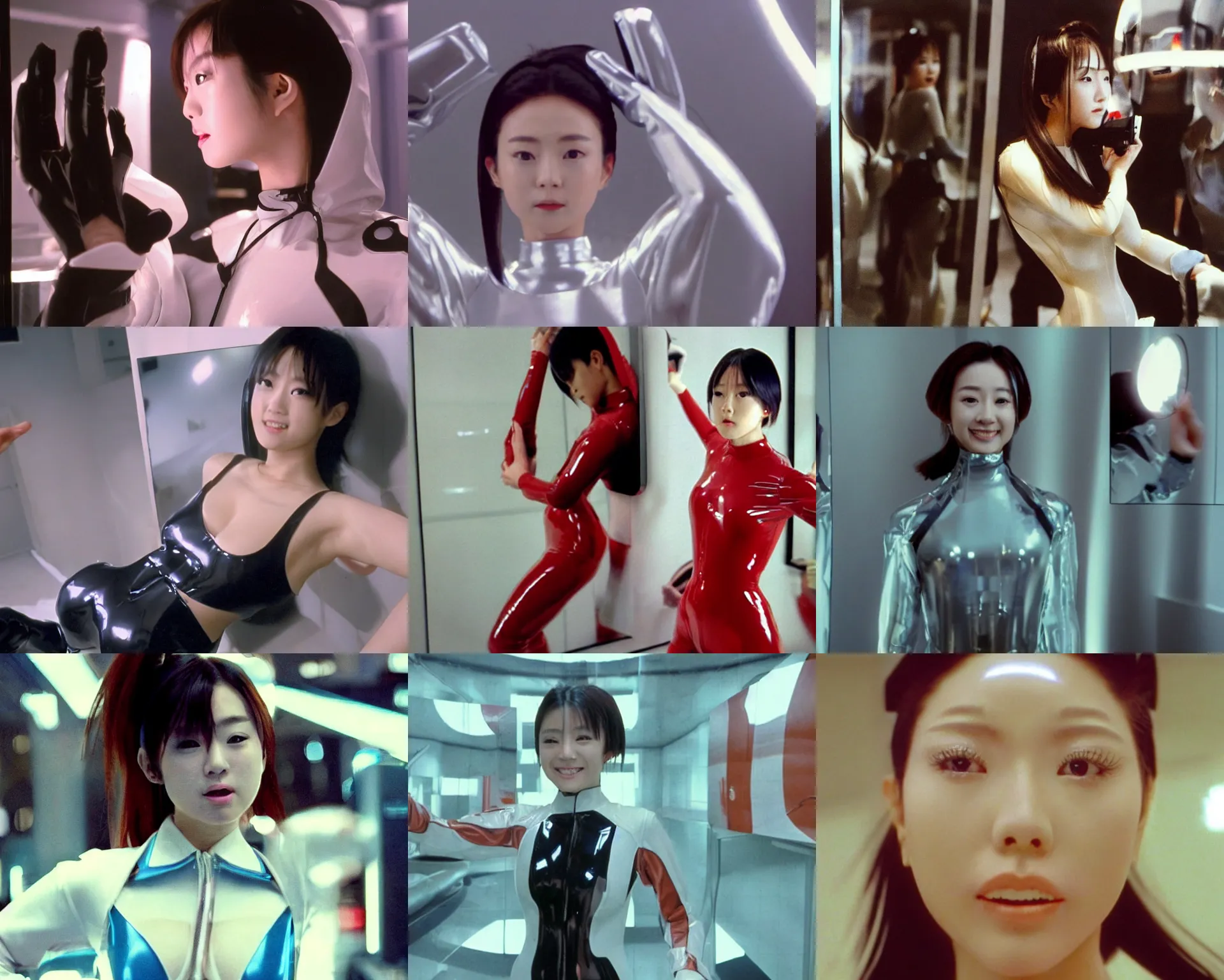 Prompt: Worksafe,clothed.1990s,unbelievably beautiful,perfect,dynamic,epic,cinematic movie shot of a semi-close-up japanese beautiful cute young J-Pop idol actress girl in latex plugsuit,reflected in giant mirror,expressing joy and posing.By a Chinese movie director.Motion,VFX,Inspirational arthouse,high budget,hollywood style,at Behance,at Netflix,Instagram filters,Photoshop,Adobe Lightroom,Adobe After Effects,taken with polaroid kodak portra