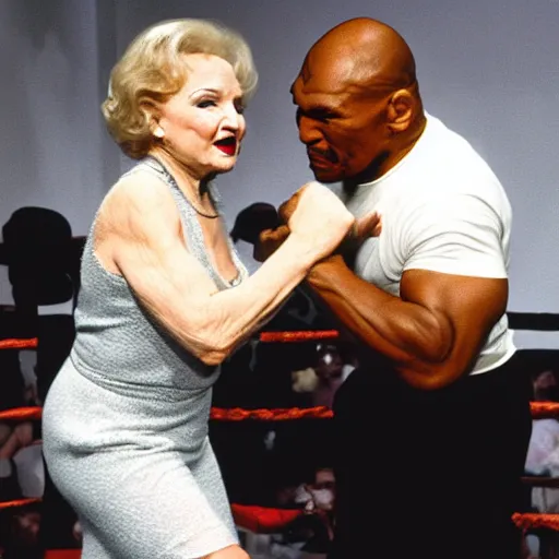 Prompt: betty white boxing against mike tyson