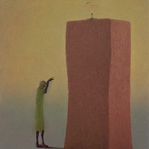 Prompt: an impasto painting by shaun tan of an abstract sculpture by the caretaker and zdzisław beksinski ( 1 8 9 0 )