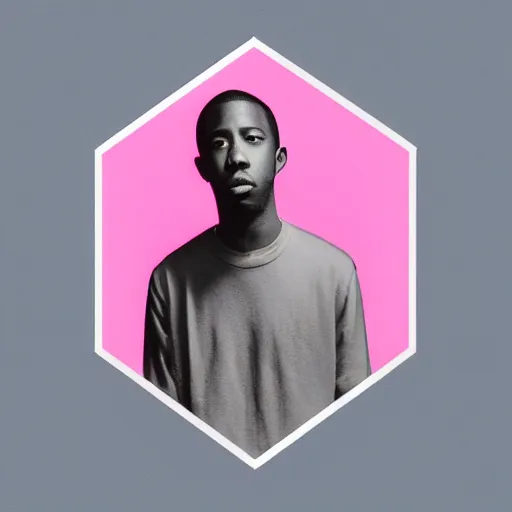 Prompt: greyscale magazine cutout of Tyler the Creator pasted on a pink background