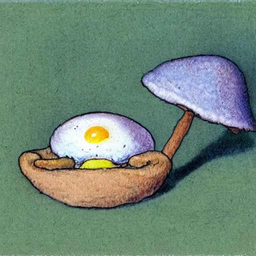 Image similar to toadstool with a ( fried egg )! cap. illustration by beatrix potter