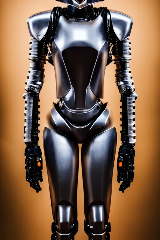 Image similar to cybernetic high tech female knight, sci - fi, high tech, futurism, exoskeleton, symmetry, cinematic, elegant, luxury, perfect light, perfect composition, dlsr photography, sharp focus, 8 k, ultra hd, sense of awe, highly detailed, realistic, intricate, science journal cover