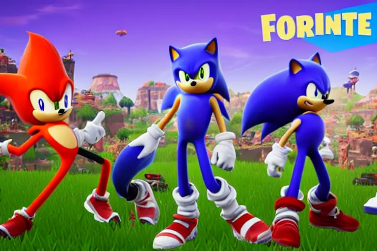 Image similar to sonic doing fortnite dances