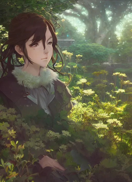 Image similar to a portrait of the emerald herald in the garden, intricate, tone mapped, ambient lighting, highly detailed, digital painting, concept art, sharp focus, by makoto shinkai and hidari and wlop