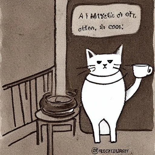 Prompt: A cat sipping coffee, cartoon