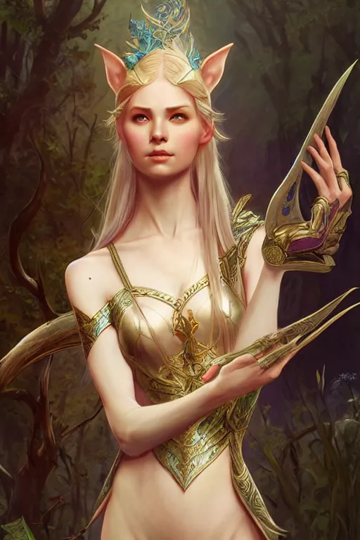 Image similar to beautiful elven princess, accurate anatomy, only two hands, highly detailed, digital painting, artstation, concept art, smooth, sharp focus, illustration, Unreal Engine 5, 8K, art by ross tran and greg rutkowski and alphonse Mucha