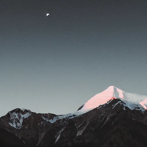 Image similar to a black dot in the sky pulling a mountain up towards it, dark lighting, landscape