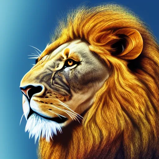 Image similar to 2 d full body lion, high detail, digital art, sideview, detailed face, ultra hd, sharp focus, vivid colors, whitebackground