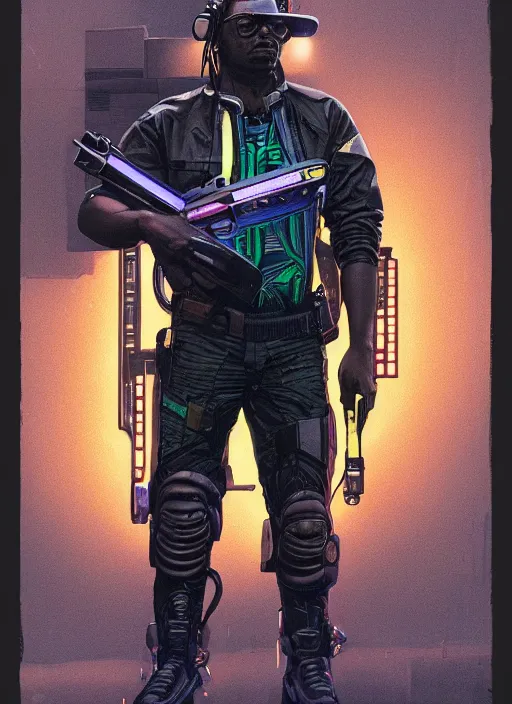 Image similar to chidi igwe. cyberpunk police officer in tactical harness and jumpsuit. portrait by stonehouse and mœbius and will eisner and gil elvgren and pixar. realistic proportions. dystopian. cyberpunk 2 0 7 7, apex, blade runner 2 0 4 9 concept art. cel shading. attractive face. thick lines.