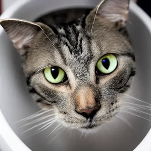 Prompt: a cat sitting in a toilet with a shocked expression