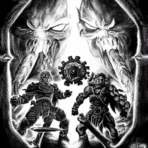 Image similar to link and ganon battle in hell in the style of doom eternal ed binkley