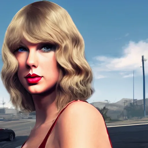 Prompt: A beautiful, surreal character portrait of Taylor Swift in a GTA 5 game setting