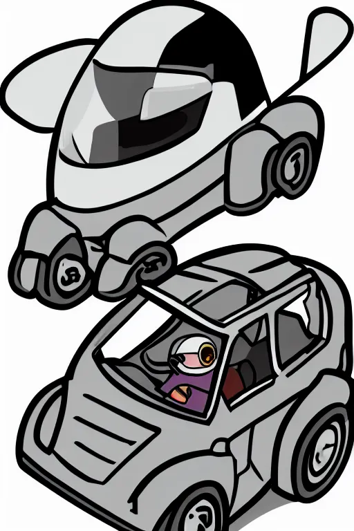 Prompt: basic digital drawing in photoshop of simple astronaut driving a fly car