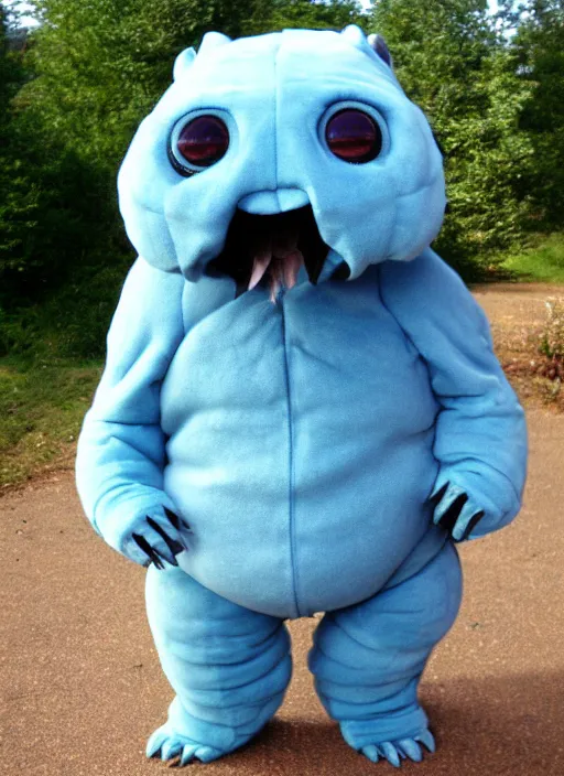 Prompt: Scientifically accurate tardigrade fursuit worn for the 2008 furry convention, velvety and cute, multiple legs, vegetarian
