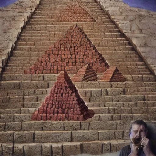 Image similar to the great pyramids made out of meat, painted by greg rutkowski