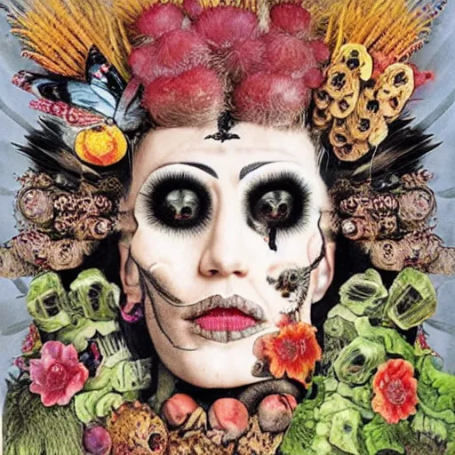 Image similar to punk album cover, blank horizontal banner on top, psychedelic, giuseppe arcimboldo