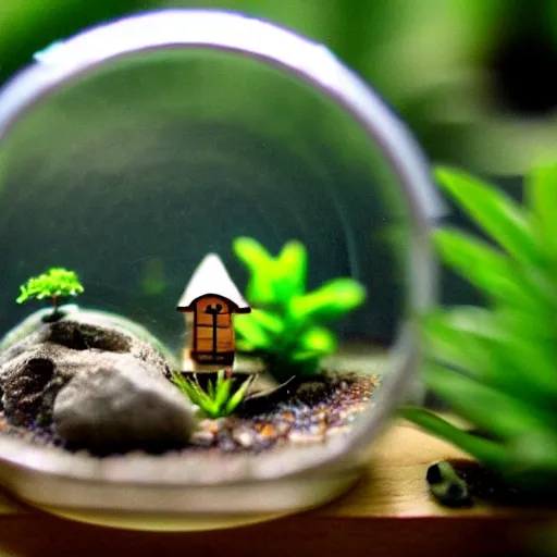 Image similar to a cute tiny world in a closed terrarium