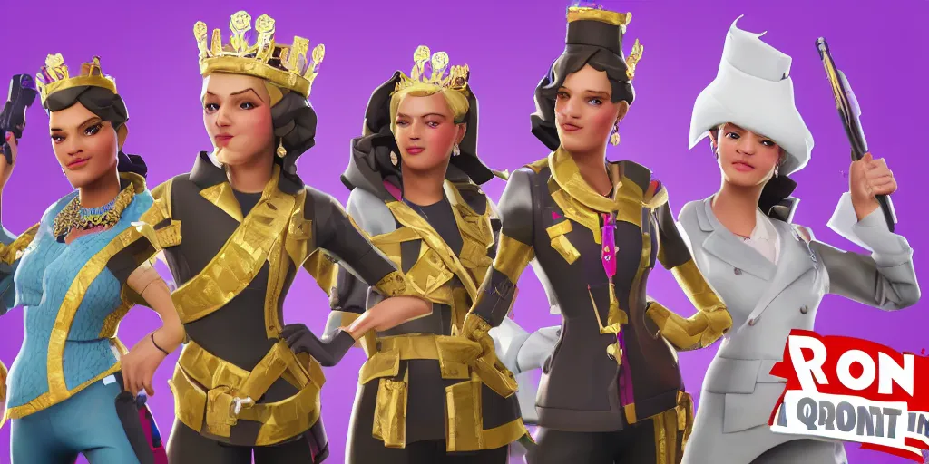 Prompt: queen elizabeth as a fortnite skin. high quality 8 k resolution