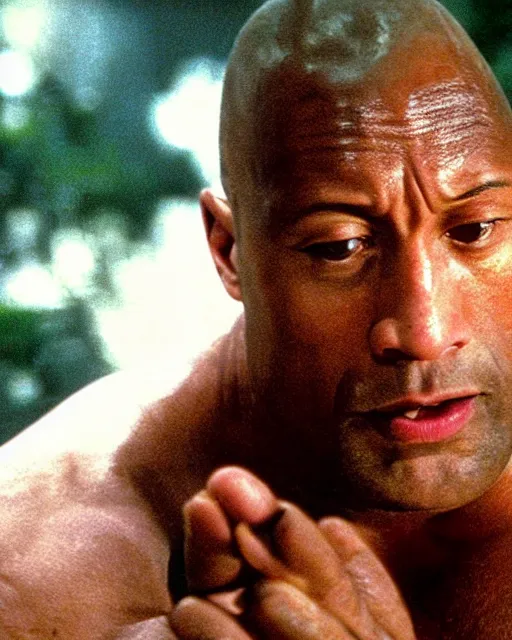 Image similar to film still close - up shot of dwayne johnson as john coffey petting a mouse in the movie the green mile. photographic, photography