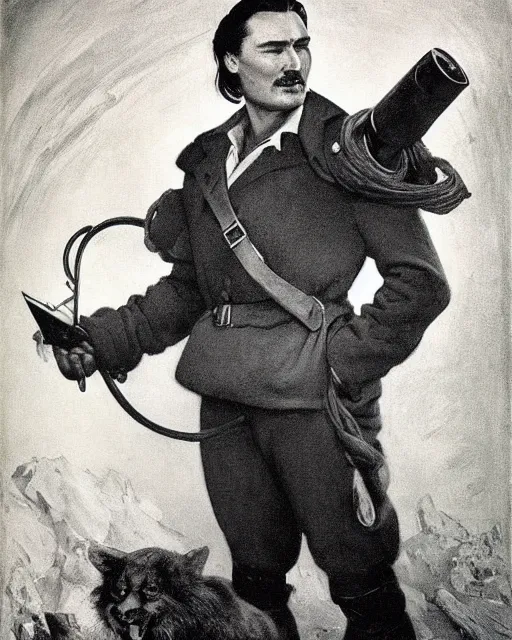 Image similar to Errol Flynn as a scientist. 1980s dystopian Soviet Russia, propaganda screens. Fantasy art by Gustave Courbet, Rosa Bonheur, Edward Hopper, Ilya Yefimovich Repin, Jean-François Millet, Andrew Newell Wyeth. Faithfully depicted facial expression, perfect anatomy, sharp focus, global illumination, radiant light, detailed and intricate environment, trending on ArtStation