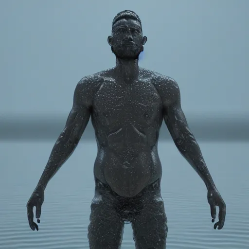 Prompt: a photo of a man made of water, octane render, 4k, realism