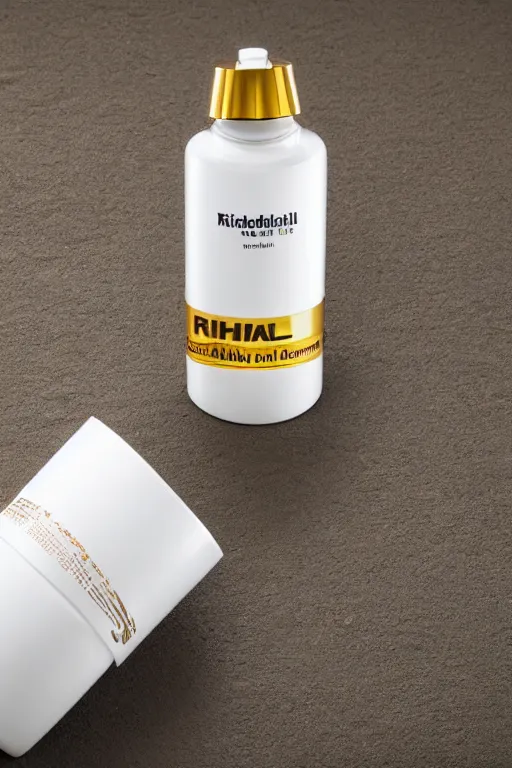 Image similar to a richard mille liquid dietary supplement in a round bottle, refined, simple, pure, white