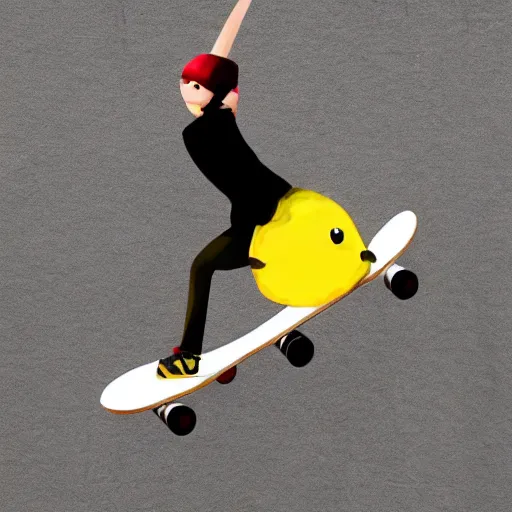 Image similar to a cool lemon riding a skateboard