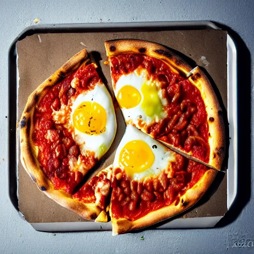 Image similar to pizza with beans and raw egg yolk, food photography