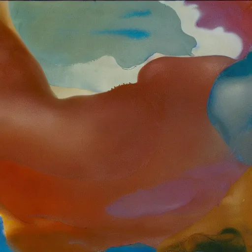 Prompt: a lost work of genius, a beautiful composition of incredible art, centred, expressing the form of the formless, wondrous, benign and numinous, looking at it rewards the soul, being-in-itself, in 8k HD, by Helen Frankenthaler and by Walt Disney