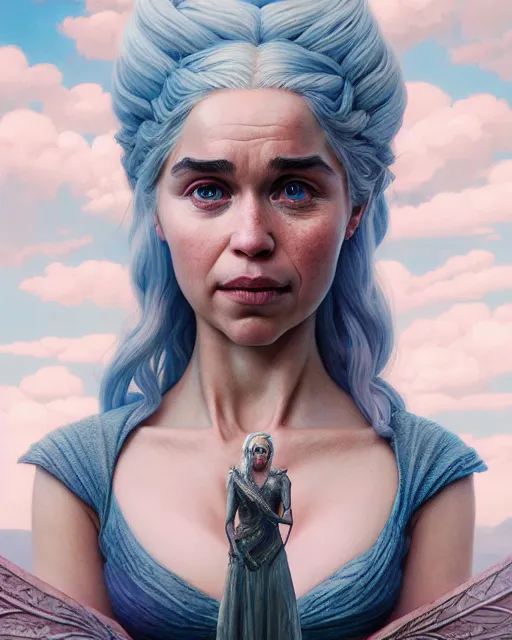 Image similar to highly detailed surreal vfx portrait of daenerys targaryen, stephen bliss, unreal engine, greg rutkowski, loish, rhads, beeple, makoto shinkai and lois van baarle, ilya kuvshinov, rossdraws, tom bagshaw, alphonse mucha, global illumination, detailed and intricate environment