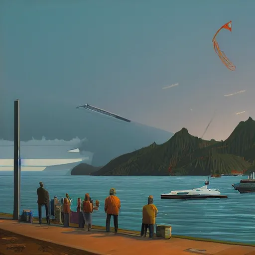 Image similar to yachting club by simon stalenhag