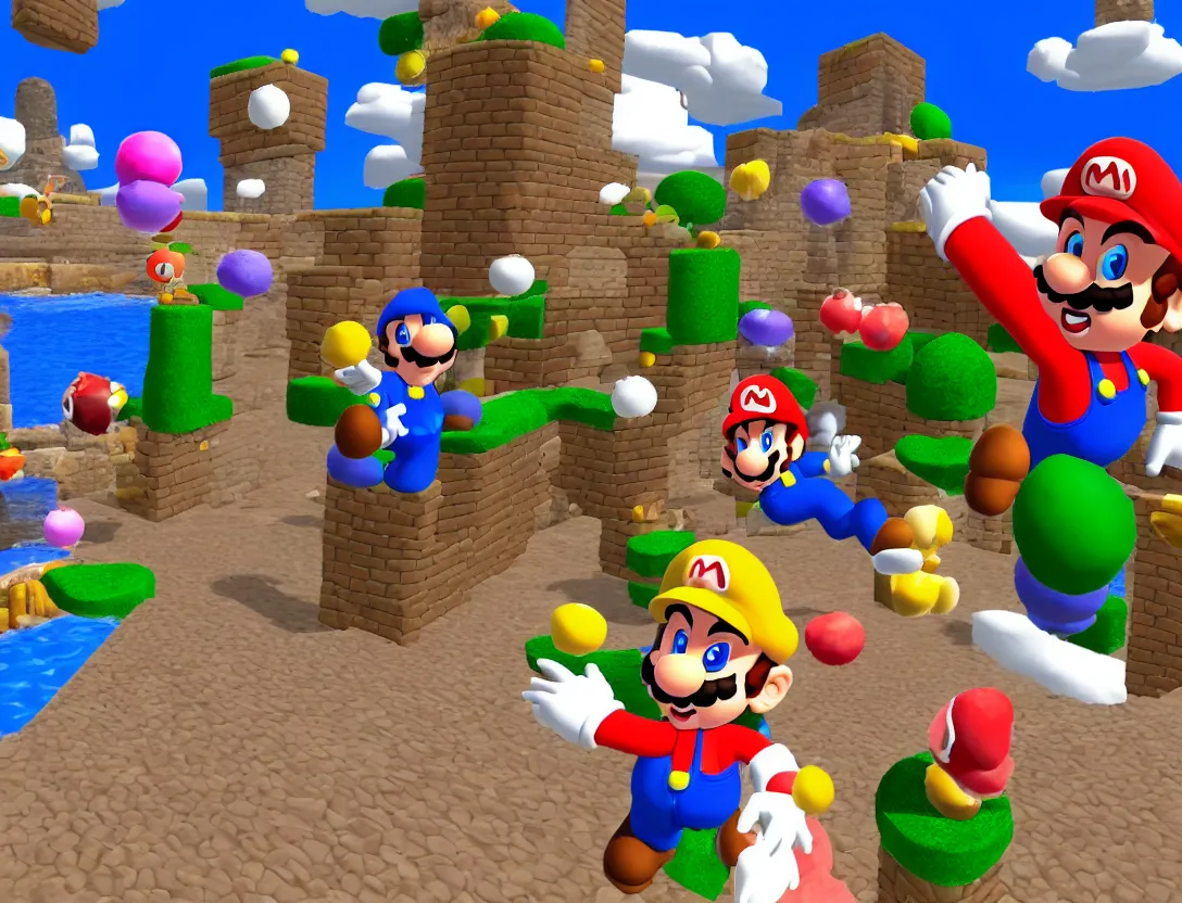 Prompt: Super Mario 64 on ps5 new graphics