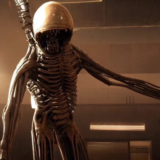 Prompt: film still of saul goodman in aliens, unreal engine, uhd, by ridley scott and h r giger, very detailed, realistic