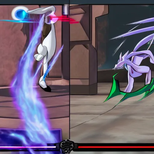 Image similar to Mewtwo vs Sephiroth, smash screenshot