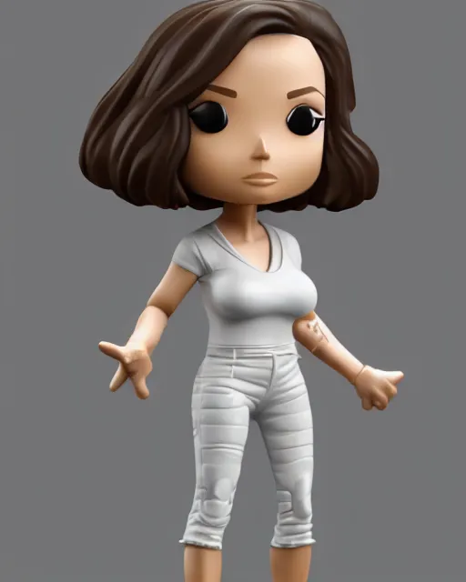 Image similar to full body 3d render of Angelina jolie as a funko pop, studio lighting, white background, blender, trending on artstation, 8k, highly detailed