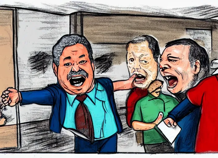 Image similar to Luis Inácio Lula da Silva with prison clothes, running scared from dogs, cartoon drawing