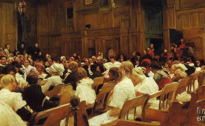 Prompt: high quality high detail painting by ilya repin, court room, hd