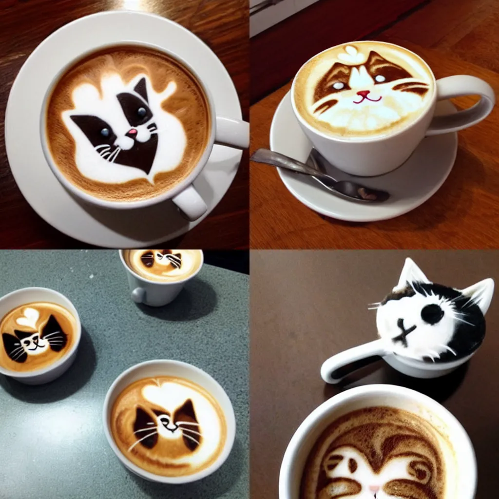 Prompt: cat latte art
