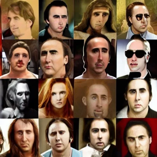Image similar to A room full of people who look like Nicolas Cage