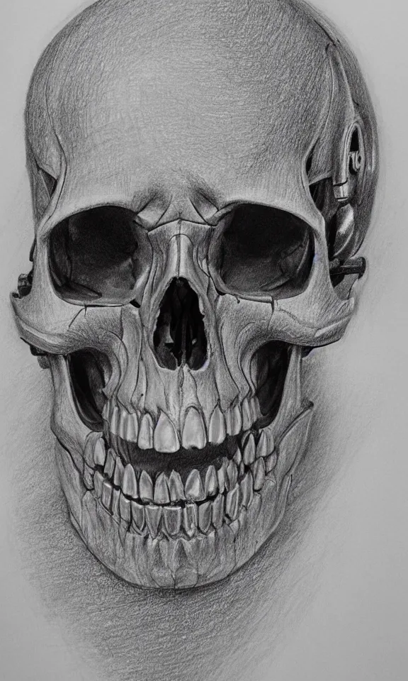 Prompt: highly detailed drawing of a cyborg skull, studio lighting, 4k