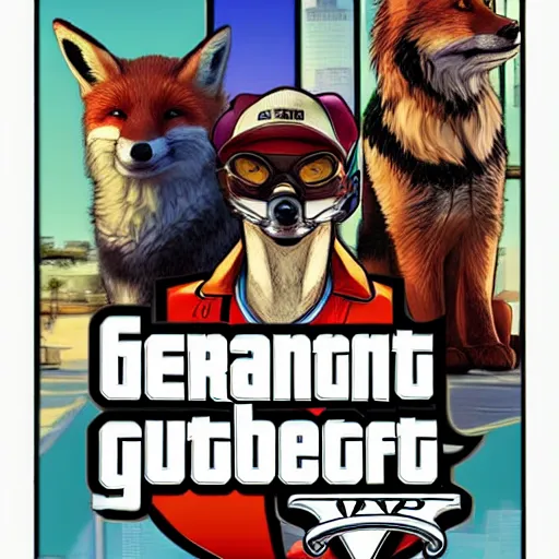 Image similar to fox as a GTA V cover art