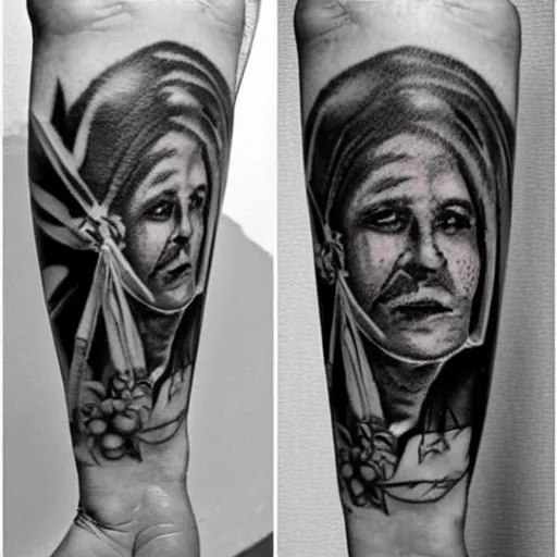 Prompt: black and white photorealistic photo of russian prison tattoos, russian criminal tattoos, nakolki